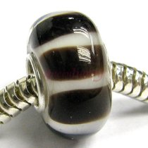 Sterling Silver Brown & white Glass Lampwork Bead for European Charm Bracelets 12.5mm