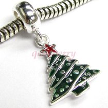 STERLING SILVER Christmas Tree Dangle Enamel CHARM Pendant for European Style Charm