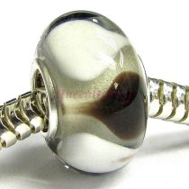 Sterling Silver Murano Brown & White Lampwork Glass Bead for European Charm Bracelets 12.5mm