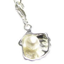 Sterling Silver Sea Shell White pearl Dangle Pendant for European Lobster Clip on Bracelets