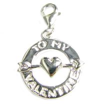STERLING SILVER To My Valentine w/ Heart Dangle CHARM Pendant for European Lobster Clip on Charm