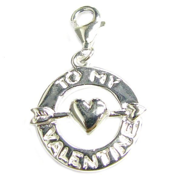 STERLING SILVER To My Valentine w/ Heart Dangle CHARM Pendant for European Lobster Clip on Charm