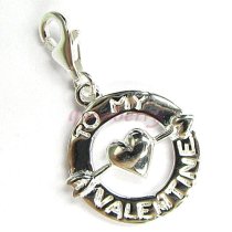 STERLING SILVER To My Valentine w/ Heart Dangle CHARM Pendant for European Lobster Clip on Charm