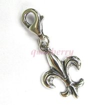 Sterling silver FLEUR-DE-LIS Dangle CHARM Pendant for European Lobster Clip on Charm