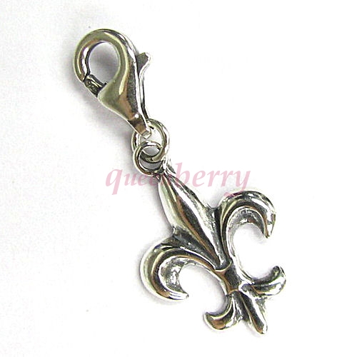 Sterling silver FLEUR-DE-LIS Dangle CHARM Pendant for European Lobster Clip on Charm