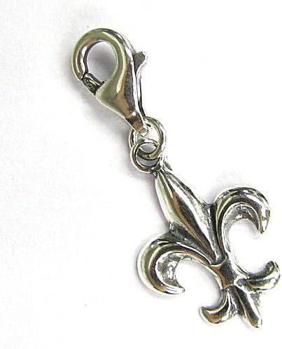 Queenberry Sterling Silver Fleur-de-lis Dangle Charm Pendant for European Lobster Clip On Charm
