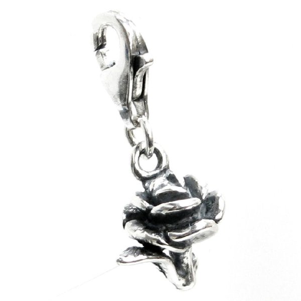 STERLING SILVER Rose Dangle CHARM Pendant for European Lobster Clip on Charm