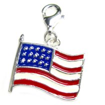 STERLING SILVER AMERICA FLAG Enamel God Bless America CHARM Pendant for European Lobster Clip on Charm
