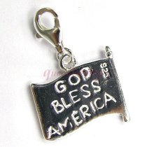 STERLING SILVER AMERICA FLAG Enamel God Bless America CHARM Pendant for European Lobster Clip on Charm
