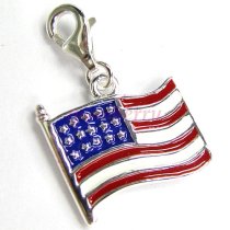 STERLING SILVER AMERICA FLAG Enamel God Bless America CHARM Pendant for European Lobster Clip on Charm