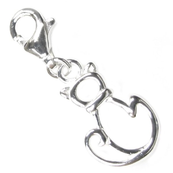 STERLING SILVER Lovely Cat Dangle CHARM Pendant for European Lobster Clip on Charm