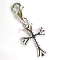 STERLING SILVER JESUS CHRIST CROSS Dangle Pendant Charm for European Lobster Clip on Bracelets