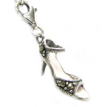 STERLING SILVER MARCASITE High Heel 3D Shoe Dangle Pendant f/ European Lobster Clip on Charm