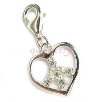Sterling Silver FILIGREE Love HEART PEACE clear CZ Dangle Pendant Charm for European Lobster Clip on Bracelets
