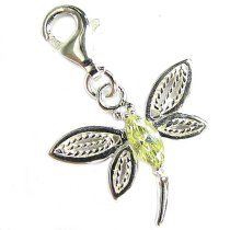Sterling Silver Green Dragonfly CZ Crystal Dangle Pendant for European Lobster Clip on Bracelets