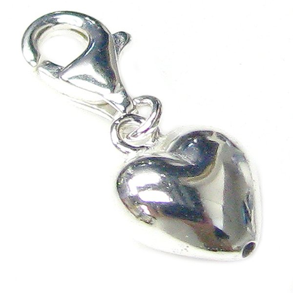 STERLING SILVER Sweet Heart Dangle Pendant for European Lobster Clip on Bracelets