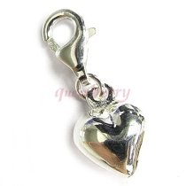 STERLING SILVER Sweet Heart Dangle Pendant for European Lobster Clip on Bracelets