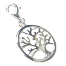 Sterling silver Round Tree of life Dangle Pendant for European Lobster Clip on Bracelets