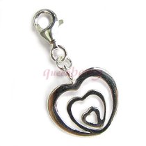 STERLING SILVER Lots of Love Heart Dangle Pendant for European Lobster Clip on Bracelets