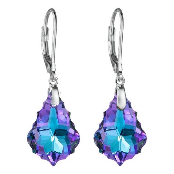 Vitrial Light Purple Genuine Swarovski Crystals Sterling Silver Leverback 1.5" Dangle Earrings