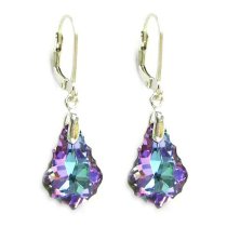 Vitrial Light Purple Genuine Swarovski Crystals Sterling Silver Leverback 1.5" Dangle Earrings