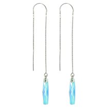 Clear AB Genuine Swarovski Crystals Sterling Silver Thread w/ Bridge Dangle Earrings 3″