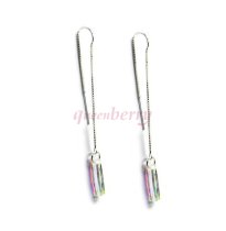 Clear AB Genuine Swarovski Crystals Sterling Silver Thread w/ Bridge Dangle Earrings 3"