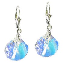 Seashell Genuine Swarovski Crystals Sterling Silver Leverback 1.5″ Dangle Earrings