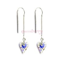 Heart Clear AB Genuine Swarovski Crystals Sterling Silver Thread Dangle Earrings 1.75"