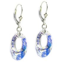 Genuine Swarovski Clear AB Crystals Sterling Silver Leverback 1.5″ Dangle Earrings