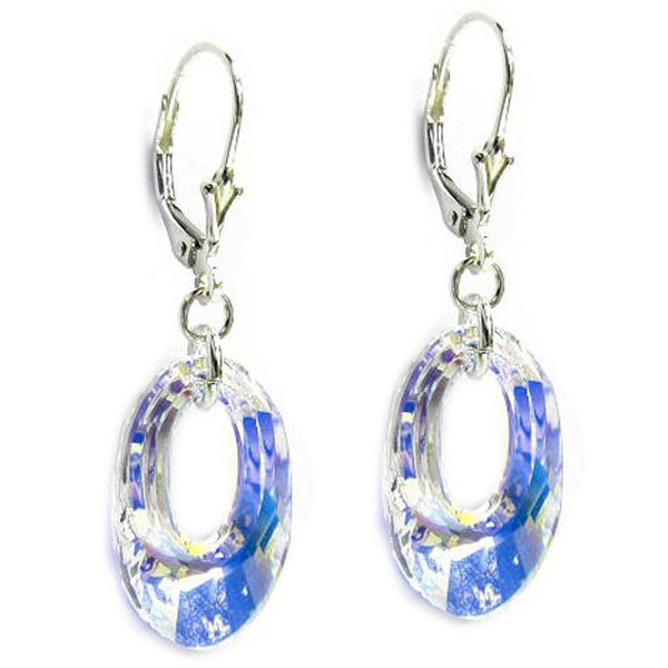 Genuine Swarovski Clear AB Crystals Sterling Silver Leverback 1.5" Dangle Earrings
