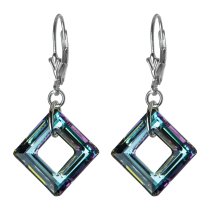 Square Vitrial Light Genuine Swarovski Crystals Sterling Silver Leverback 1.5″ Dangle Earrings