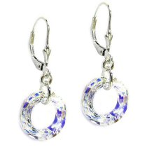 Clear AB Genuine Swarovski Crystals Sterling Silver Leverback Dangle Earrings
