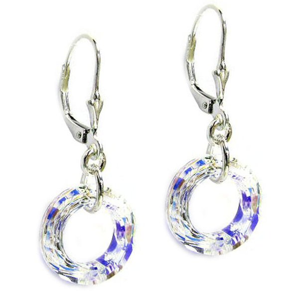 Clear AB Genuine Swarovski Crystals Sterling Silver Leverback Dangle Earrings