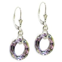 Round Vitrial Light Purple Genuine Swarovski Crystals Sterling Silver Leverback Dangle Earrings