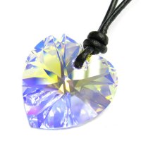 Swarovski Elements Crystal Aurora Borealis Love Heart Pendant Adjustable Waxed Cotton Choker Necklace