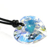 Swarovski Elements Crystal Aurora Borealis Love Heart Pendant Adjustable Waxed Cotton Choker Necklace