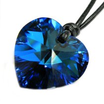 Swarovski Elements Crystal Bermuda Blue Love Heart Pendant Adjustable Waxed Cotton Choker Necklace