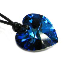 Swarovski Elements Crystal Bermuda Blue Love Heart Pendant Adjustable Waxed Cotton Choker Necklace