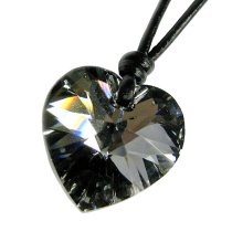 Swarovski Elements Crystal Silver-Night Love Heart Pendant Adjustable Waxed Cotton Choker Necklace