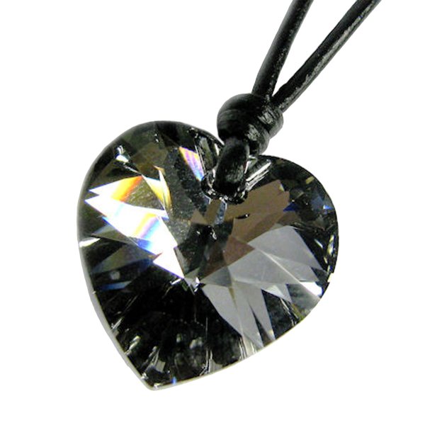 Swarovski Elements Crystal Silver-Night Love Heart Pendant Adjustable Waxed Cotton Choker Necklace