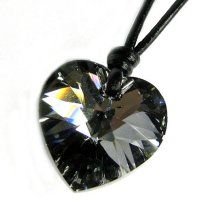 Swarovski Elements Crystal Silver-Night Love Heart Pendant Adjustable Waxed Cotton Choker Necklace