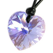 Swarovski Elements Crystal Violet Aurora Borealis Love Heart Pendant Waxed Cotton Choker Necklace