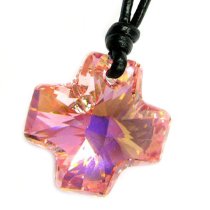 Swarovski Crystal Pink Rose AB Pendant Black leather 1mm Choker Necklace 14″ 16″ 18″ 20″ 22″ 24″ Adjustable