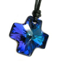 Swarovski Crystal HELIOTROPE Blue Cross Pendant 20mm Black leather 1mm Choker Necklace 14″ 16″ 18″ 20″ 22″ 24″ Adjustable