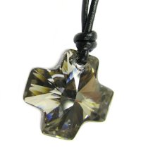 Swarovski Crystal Metalic Silver Pendant Black leather 1mm Choker Necklace 14″ 16″ 18″ 20″ 22″ 24″ Adjustable