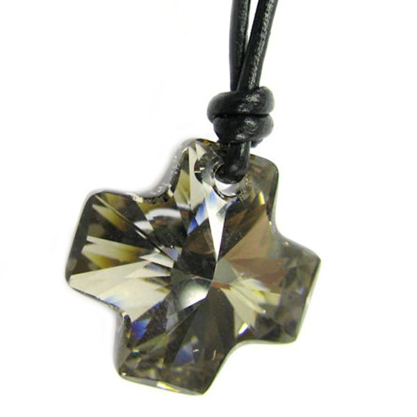 Swarovski Crystal Metalic Silver Pendant Black leather 1mm Choker Necklace 14" 16" 18" 20" 22" 24" Adjustable