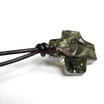 Swarovski Crystal Metalic Silver Pendant Black leather 1mm Choker Necklace 14" 16" 18" 20" 22" 24" Adjustable