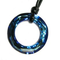 Swarovski Crystal Bermuda Blue Angel Ring Pendant 20mm Black leather 1mm Choker Necklace 14″ 16″ 18″ 20″ 22″ 24″ Adjustable