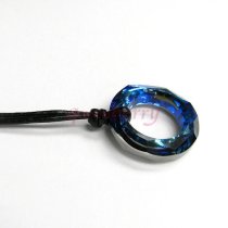 Swarovski Crystal Bermuda Blue Angel Ring Pendant 20mm Black leather 1mm Choker Necklace 14" 16" 18" 20" 22" 24" Adjustable